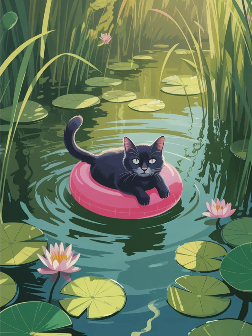 Pintar por Números - Gato nadando en el lago, foto 2