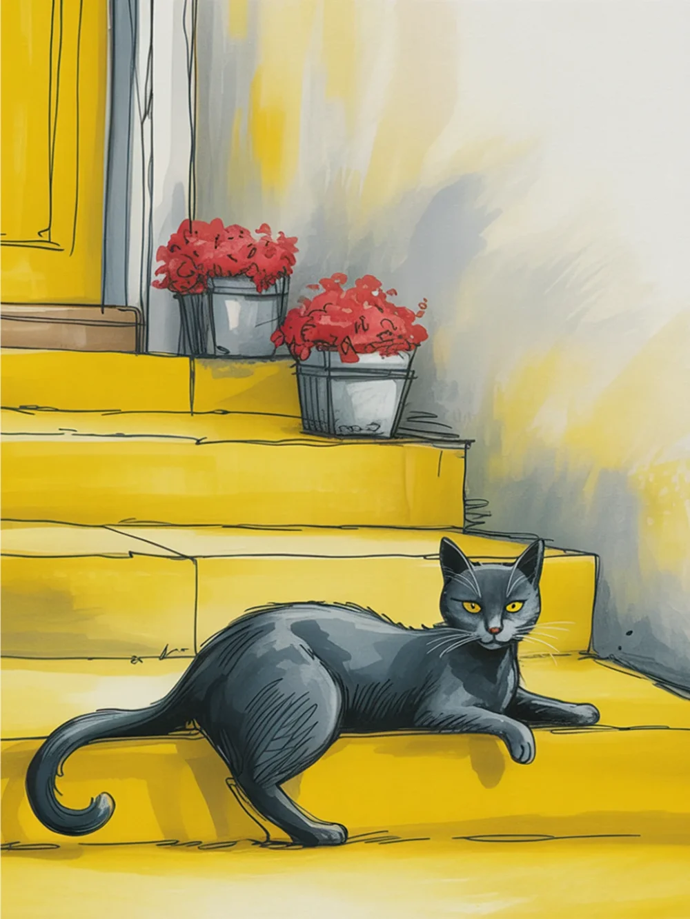 Pintar por Números - Gato negro en las escaleras, foto 2