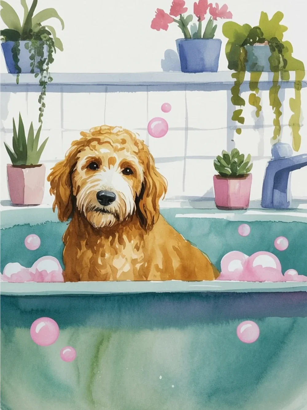 Pintar por Números - Goldendoodle en el baño, foto 2
