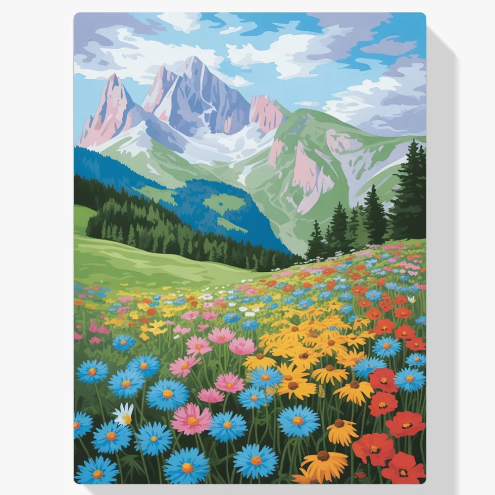 Pintar por Números - Lago de flores silvestres de montaña 3