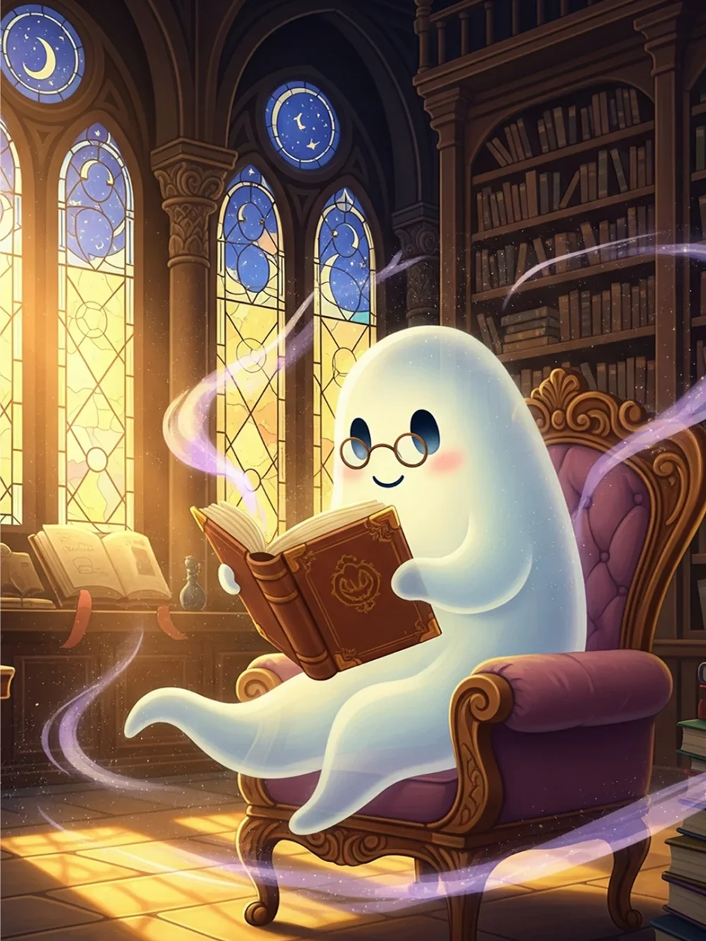 Pintar por Números - Lindo fantasma leyendo un libro, foto 2