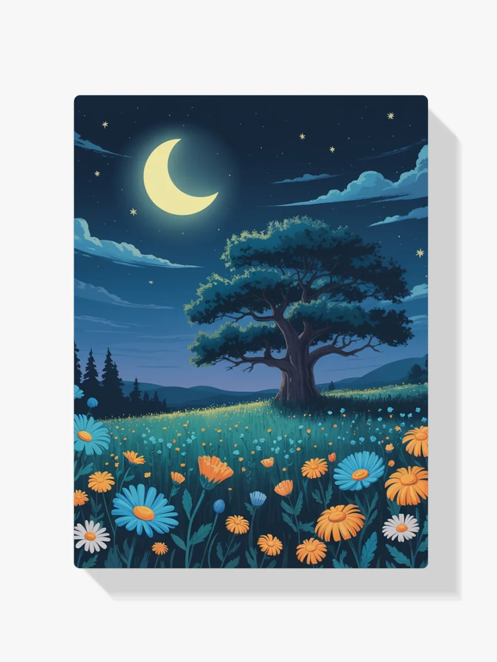 Pintar por Números - Noche encantada de luna y flores silvestres, foto 1