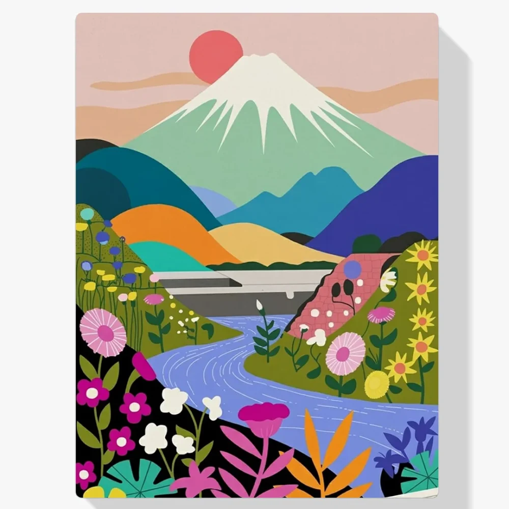 Pintar por Números - Paisaje de lago con flores silvestres de montaña