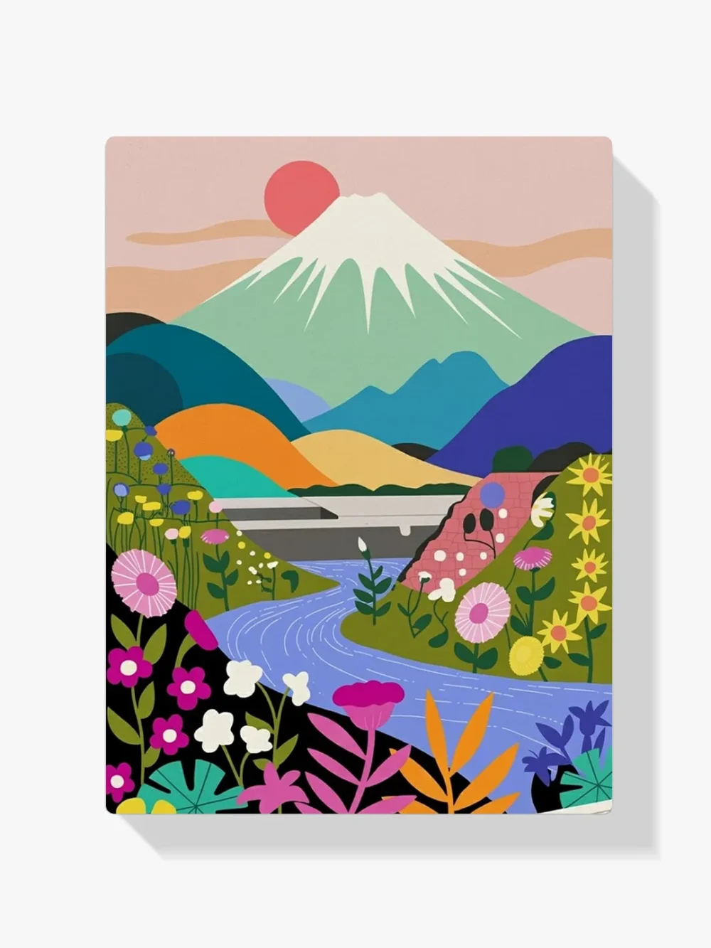 Pintar por Números - Paisaje de lago con flores silvestres de montaña, foto 1