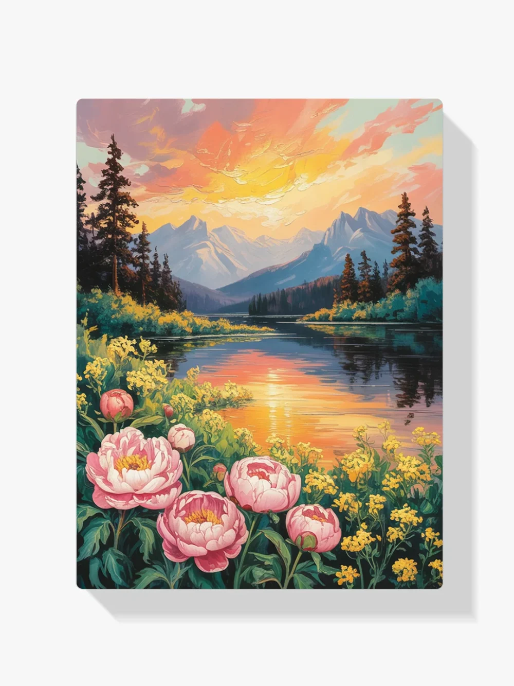 Pintar por Números - Paisaje de lago con flores silvestres de montaña, foto 1