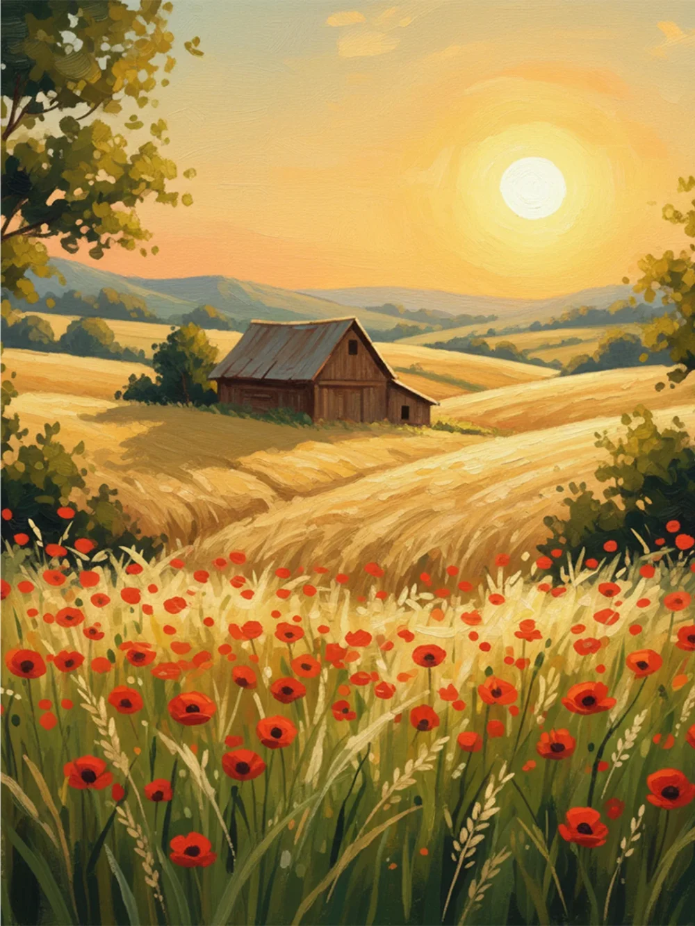 Pintar por Números - Paisaje rural de montaña al atardecer, foto 2