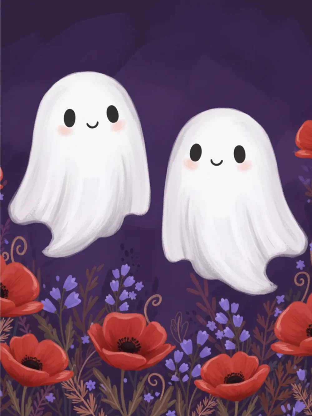 Pintar por Números - Pareja de fantasmas adorables con motivos florales, foto 2