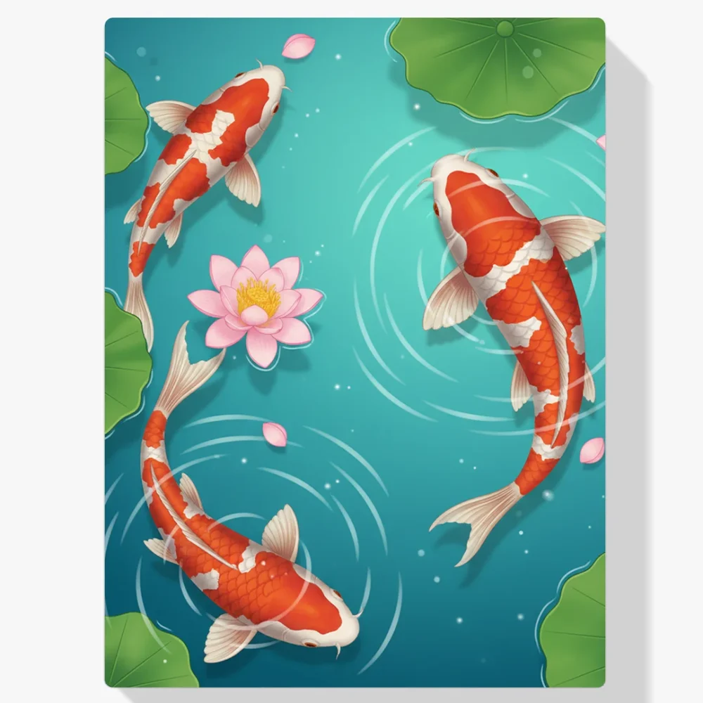 Pintar por Números - Peces koi nadando en un estanque de lotos