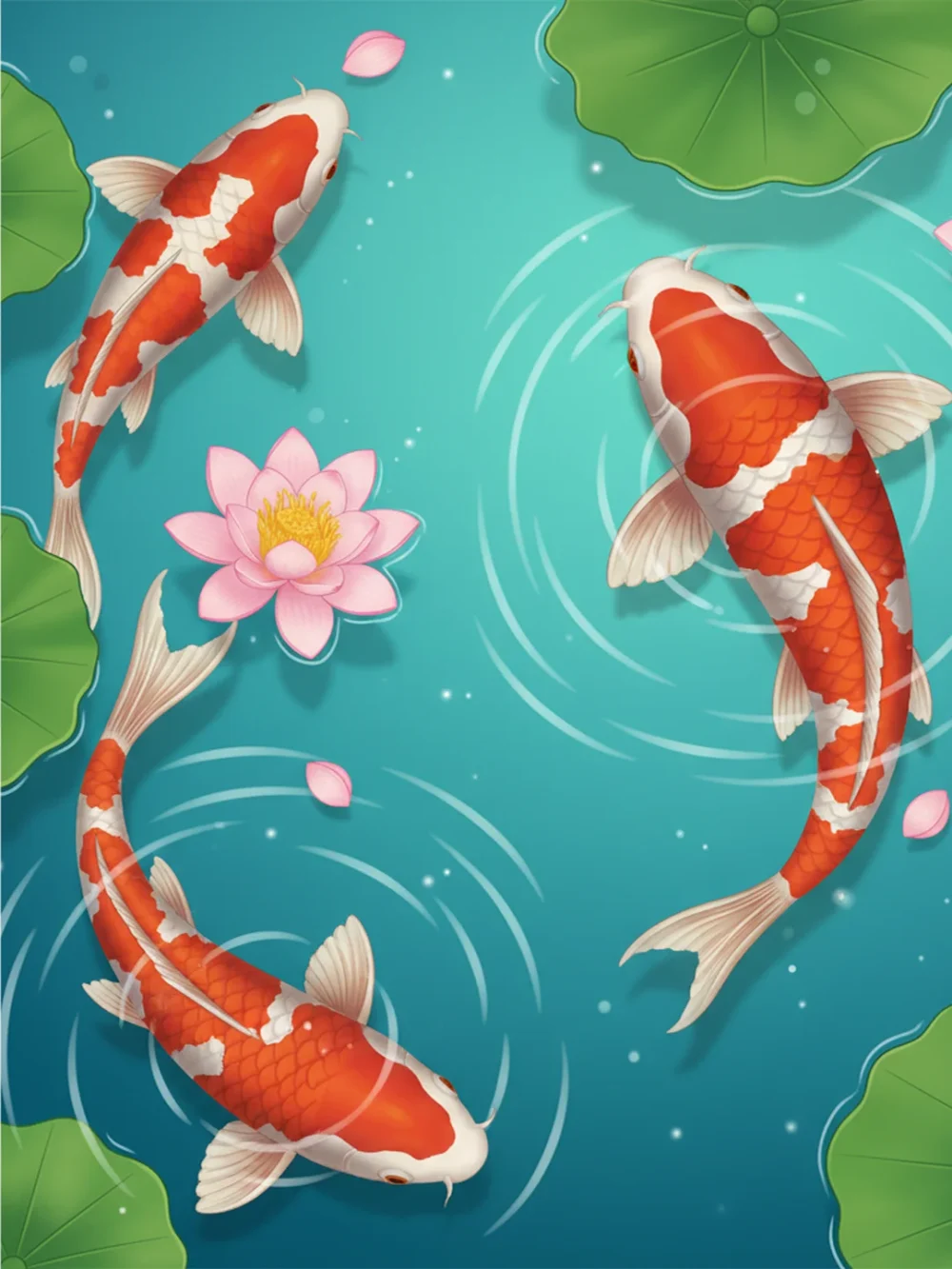 Pintar por Números - Peces koi nadando en un estanque de lotos, foto 2