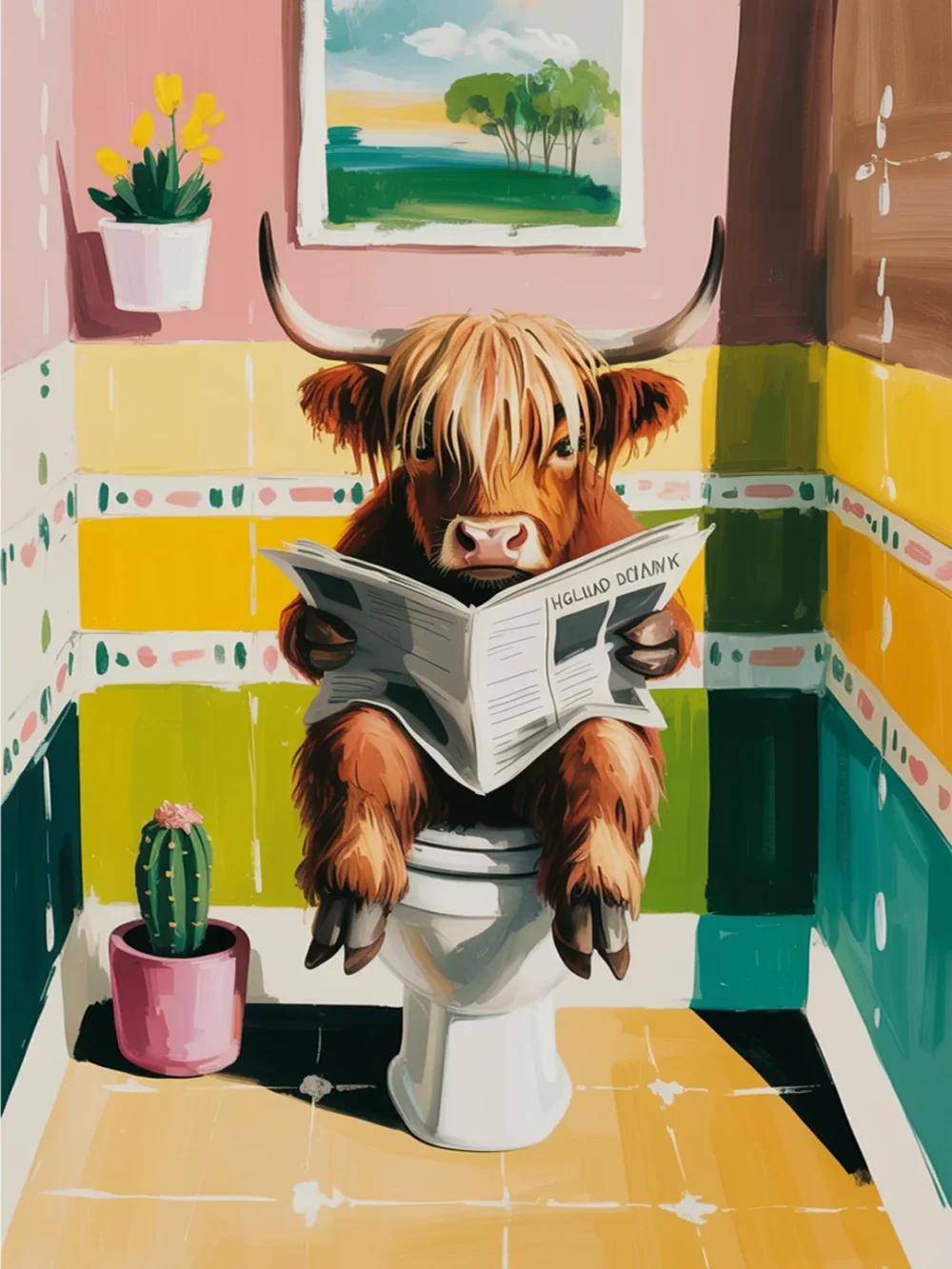 Pintar por Números - Vaca de las Highlands leyendo en el baño, foto 2