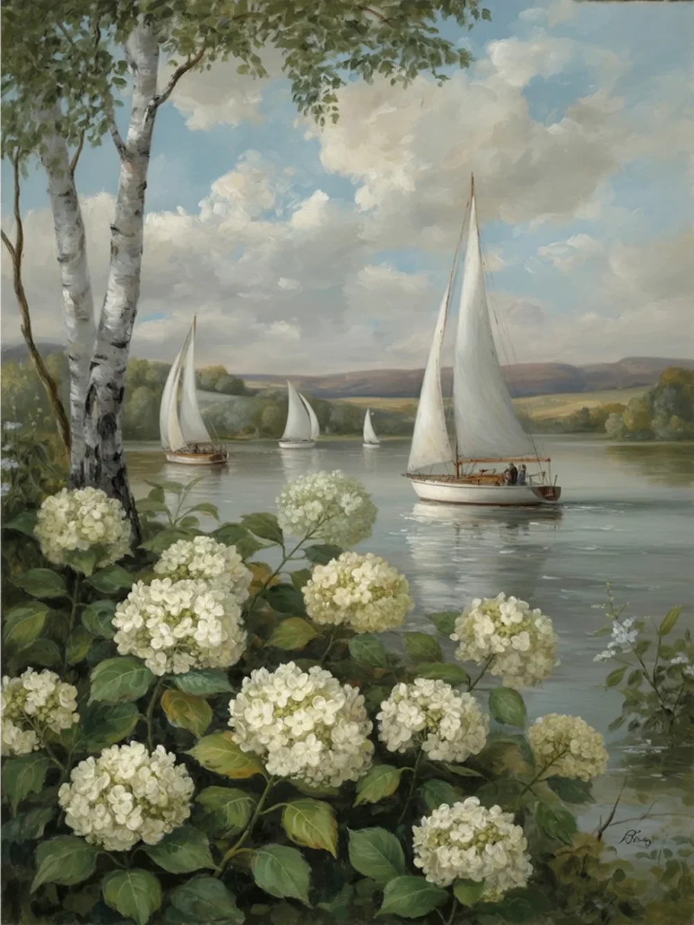 Pintar por Números - Velero Hortensias blancas, foto 2