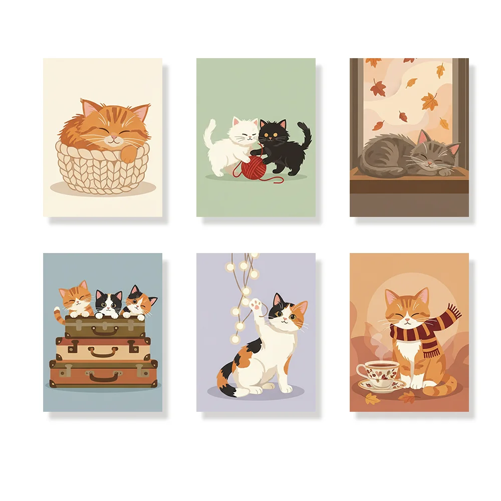 Pintar por números - 6 mini pinturas | Rincón acogedor para gatitos