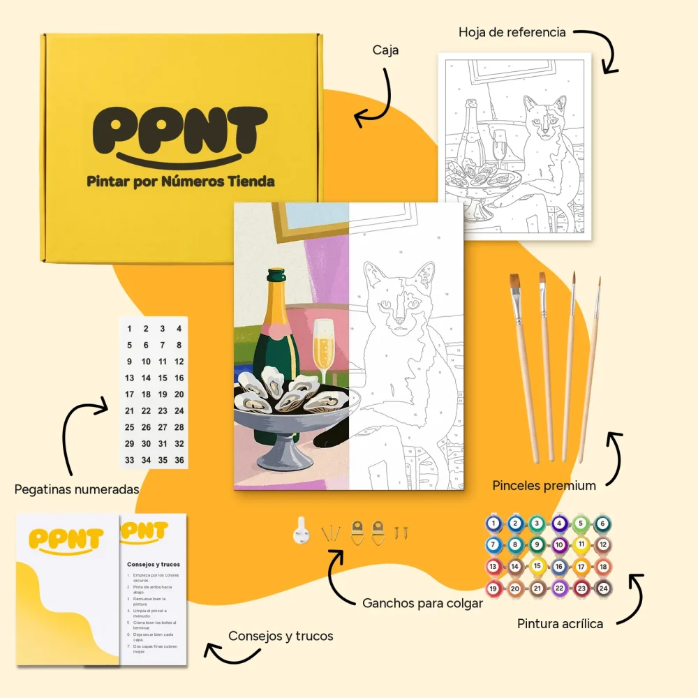 Pintar por Números - Cóctel de ostras con gato