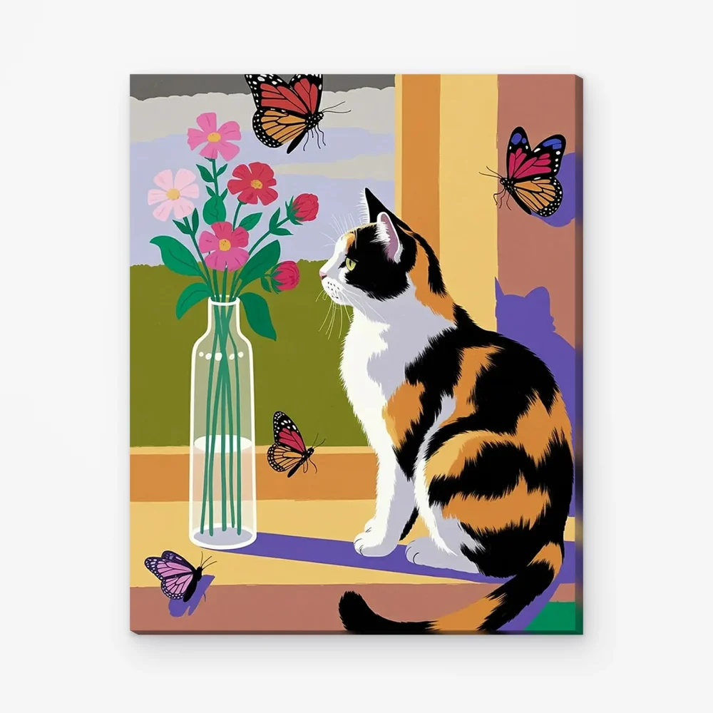 Pintar por Números - Gato atigrado floral