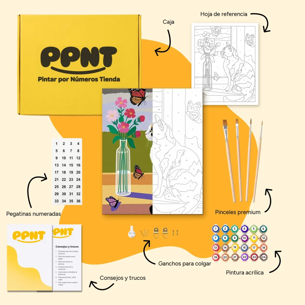 Pintar por Números - Gato atigrado floral