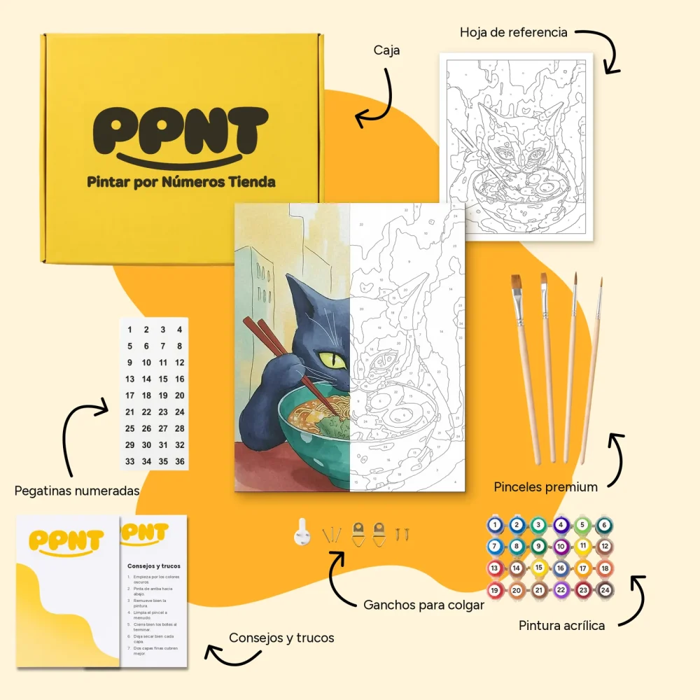 Pintar por Números - Gato comiendo ramen
