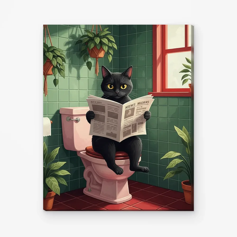 Pintar por Números - Gato en el baño leyendo el periódico