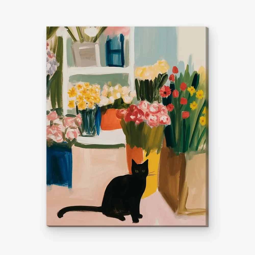 Pintar por Números - Gato negro en la floristería