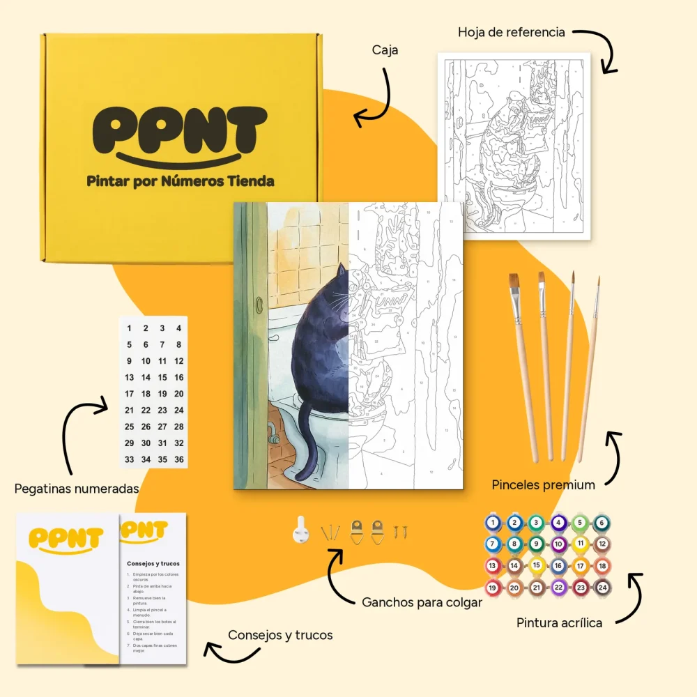 Pintar por Números - Gato leyendo en el baño
