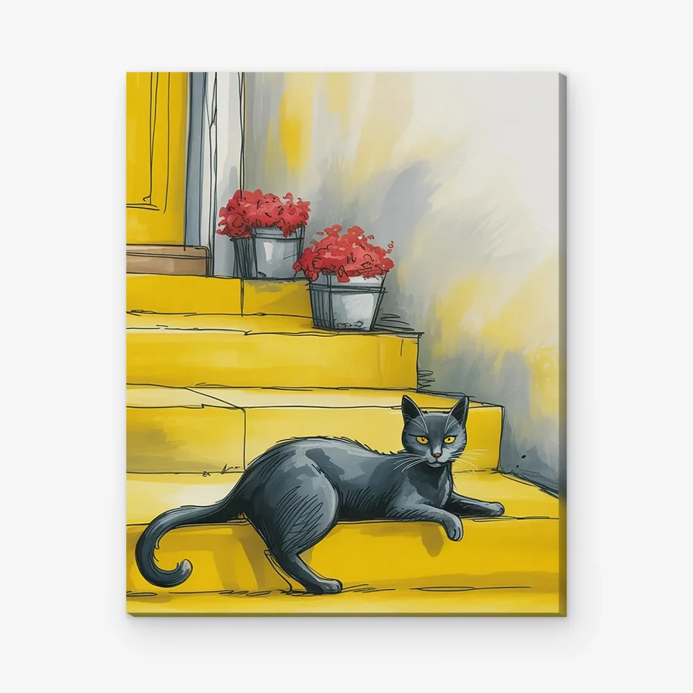 Pintar por Números - Gato negro en las escaleras