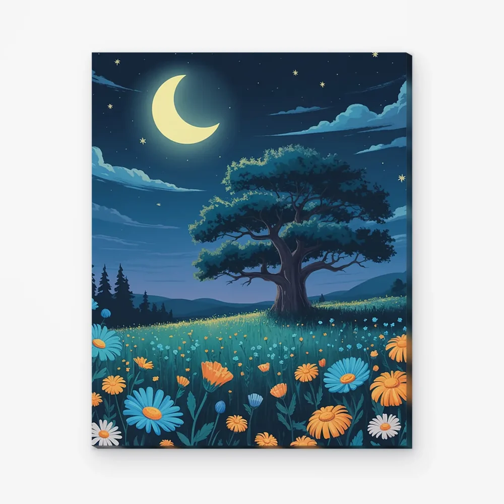 Pintar por Números - Noche encantada de luna y flores silvestres