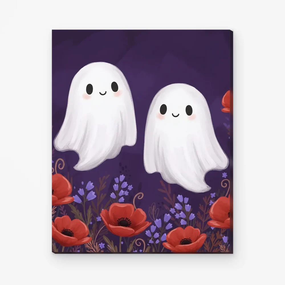 Pintar por Números - Pareja de fantasmas adorables con motivos florales