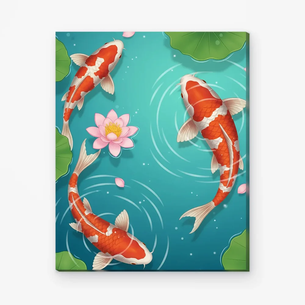 Pintar por Números - Peces koi nadando en un estanque de lotos