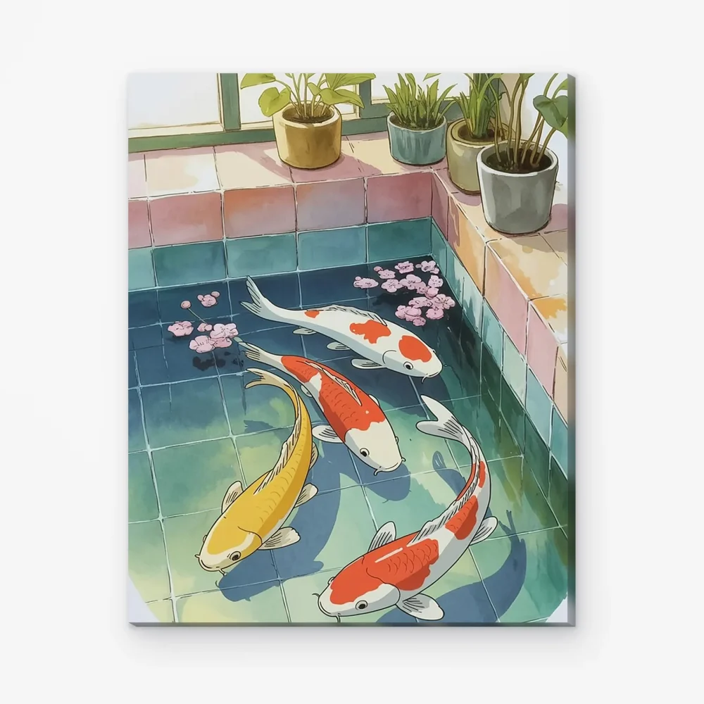 Pintar por Números - Peces koi nadando en una bañera