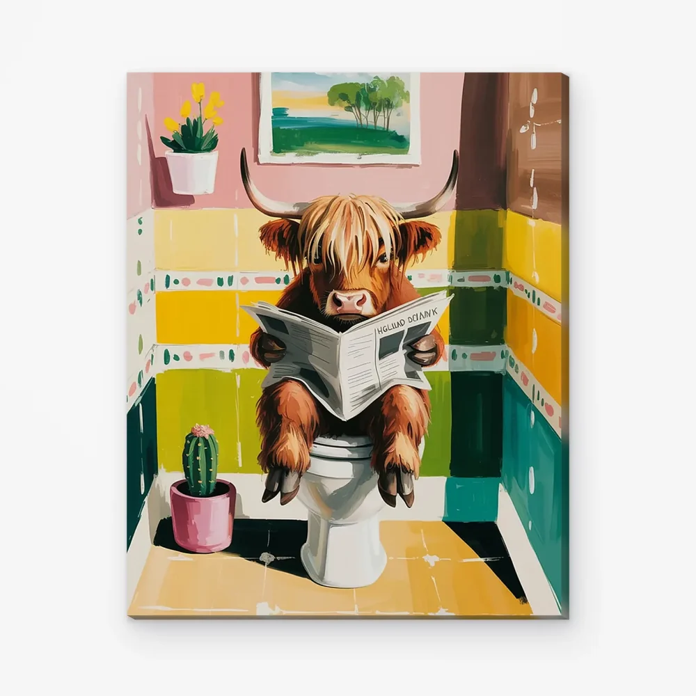 Pintar por Números - Vaca de las Highlands leyendo en el baño