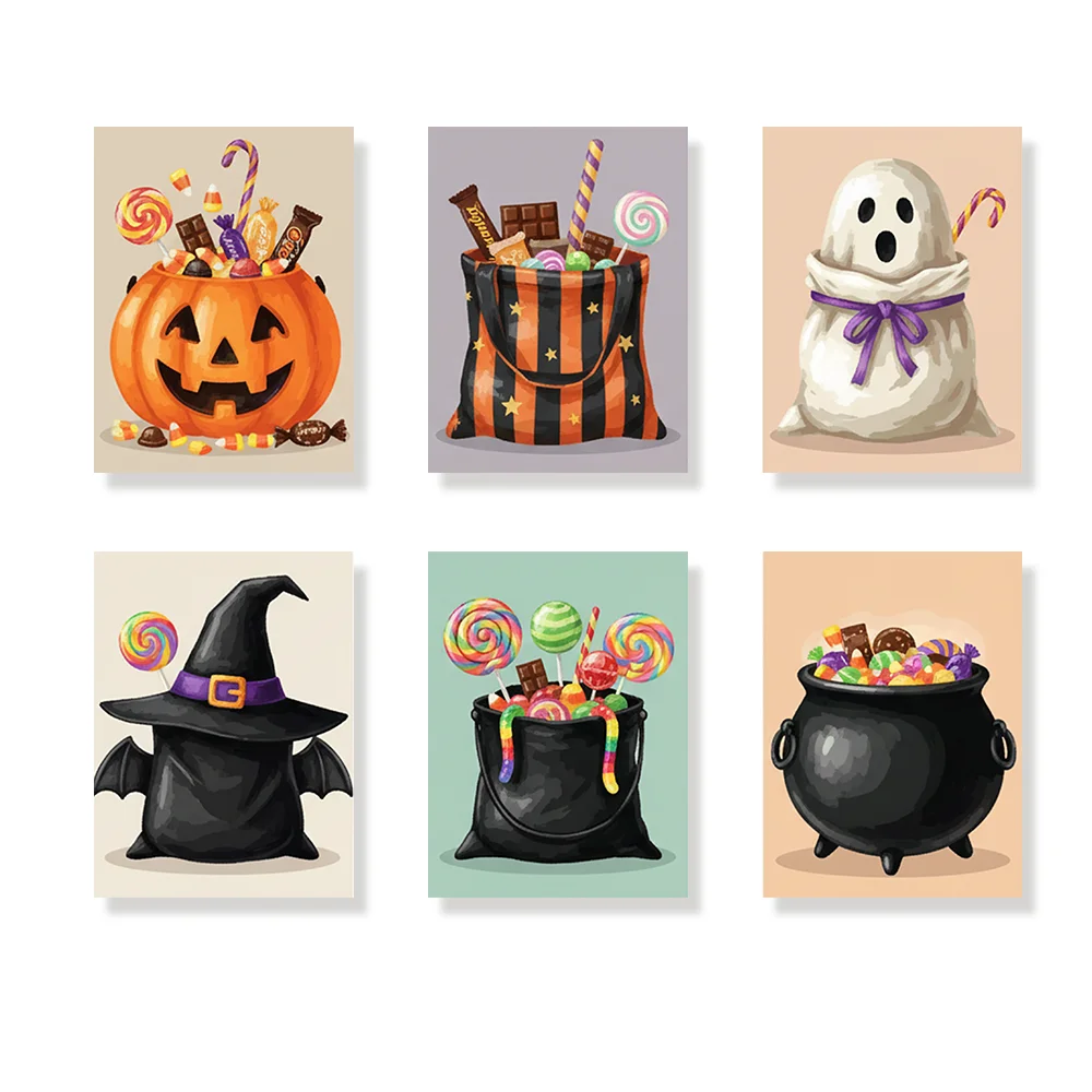 Pintar por números - 6 mini pinturas | Bolsa de dulces de Truco o trato