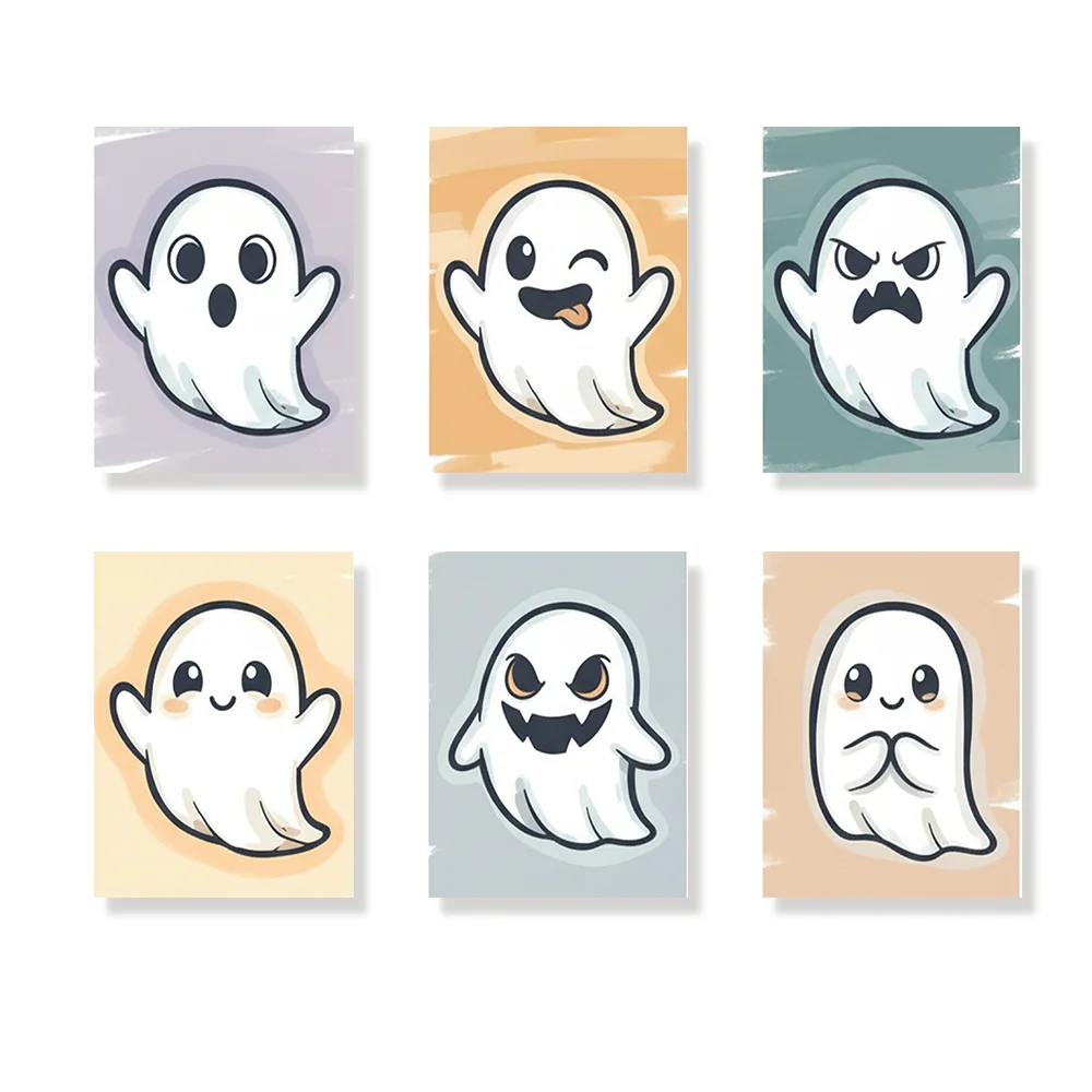 Pintar por números - 6 mini pinturas | Emoji de fantasma espeluznante