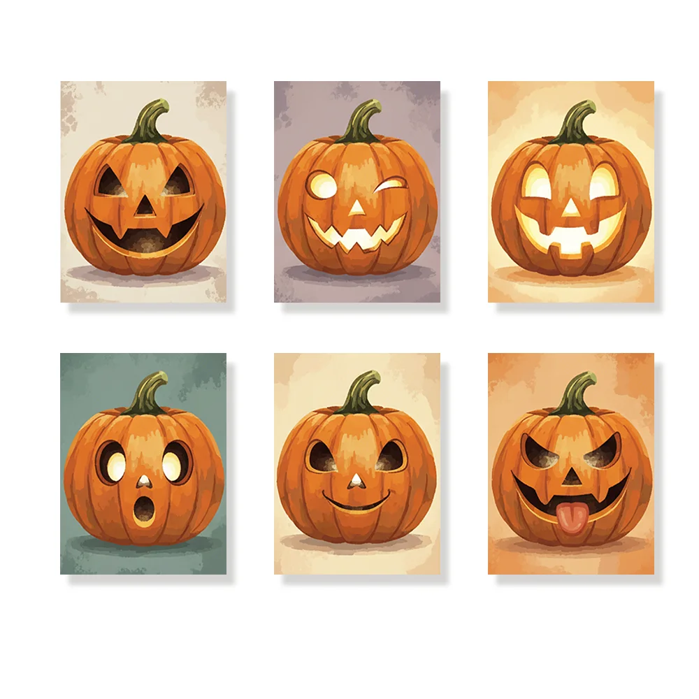 Pintar por números - 6 mini pinturas | Mini calabaza tallada