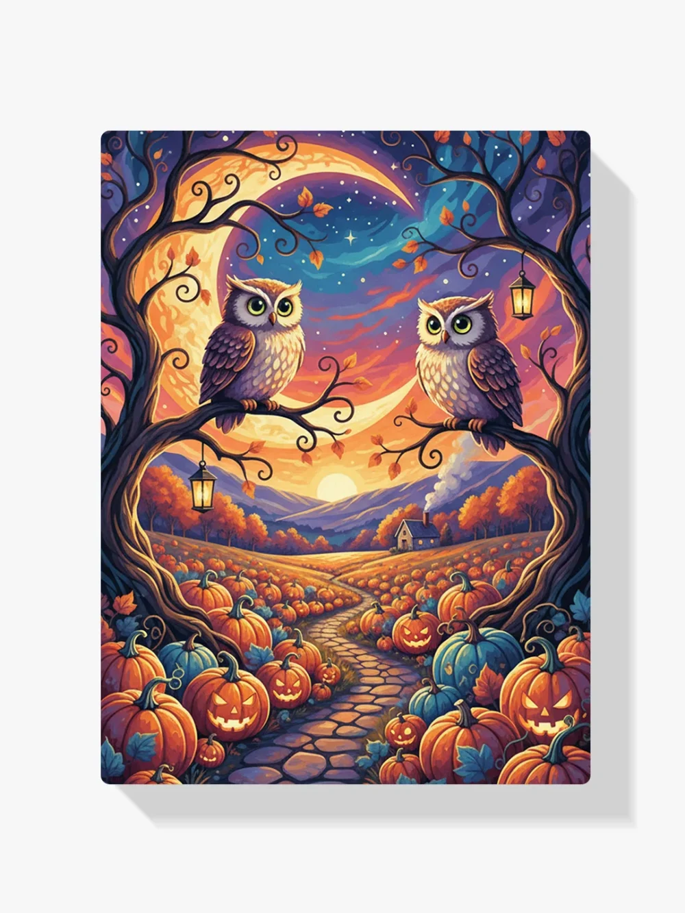 Pintar por Números - Búhos en el huerto de calabazas, foto 1