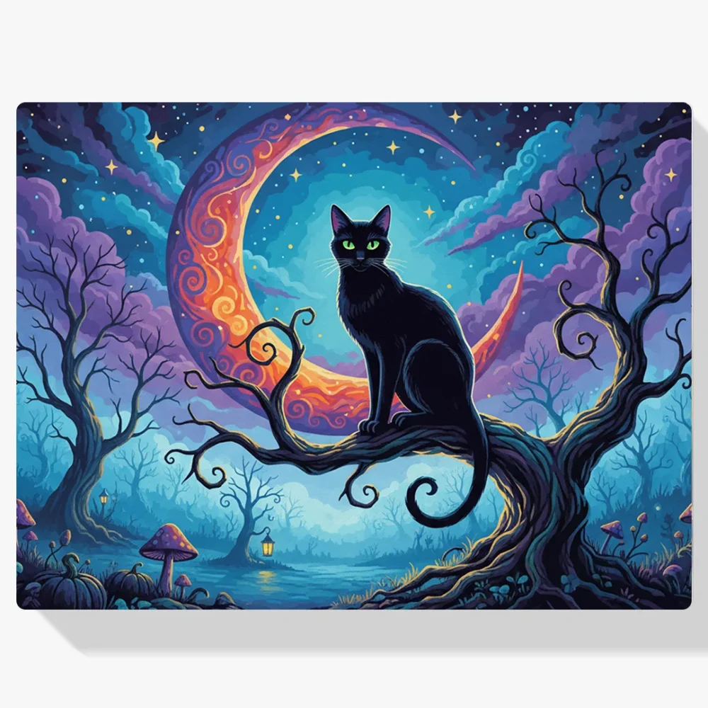 Pintar por Números - Gato negro a la luz de la luna