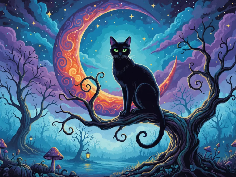 Pintar por Números - Gato negro a la luz de la luna, foto 2