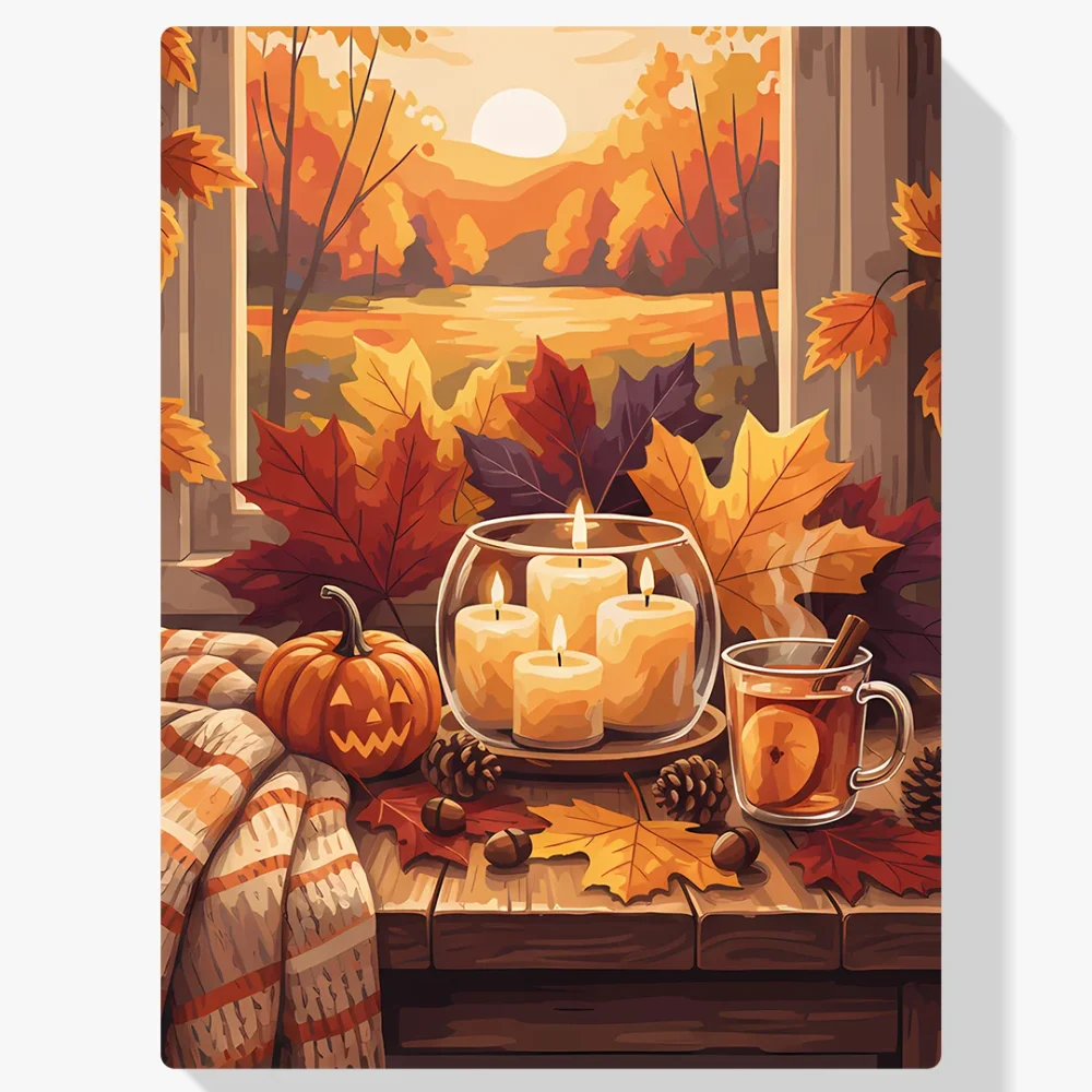 Pintar por Números - Hojas de otoño y velas