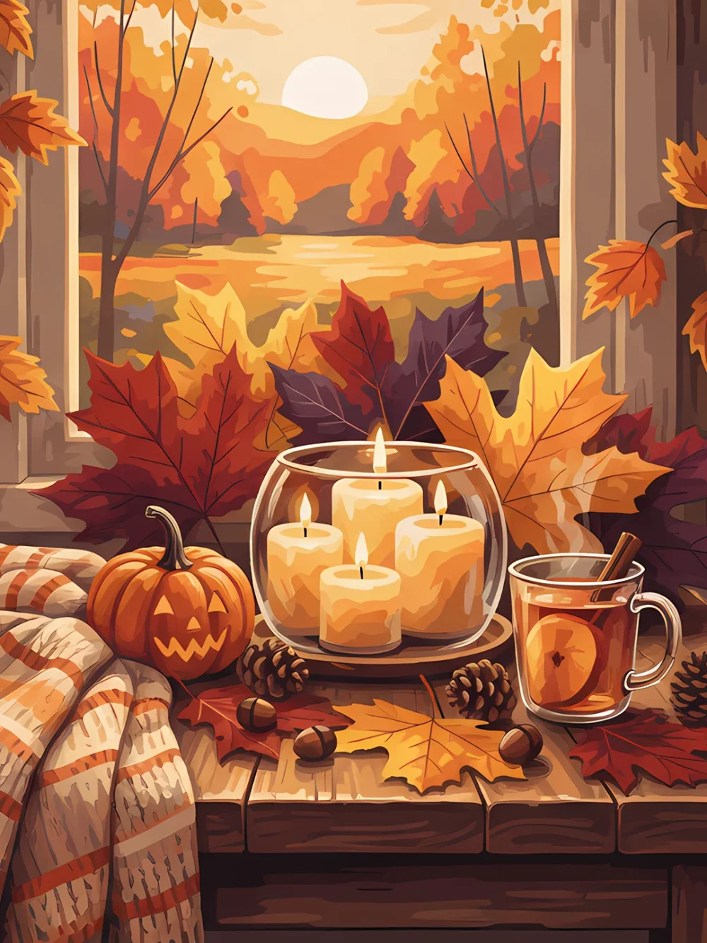 Pintar por Números - Hojas de otoño y velas, foto 2