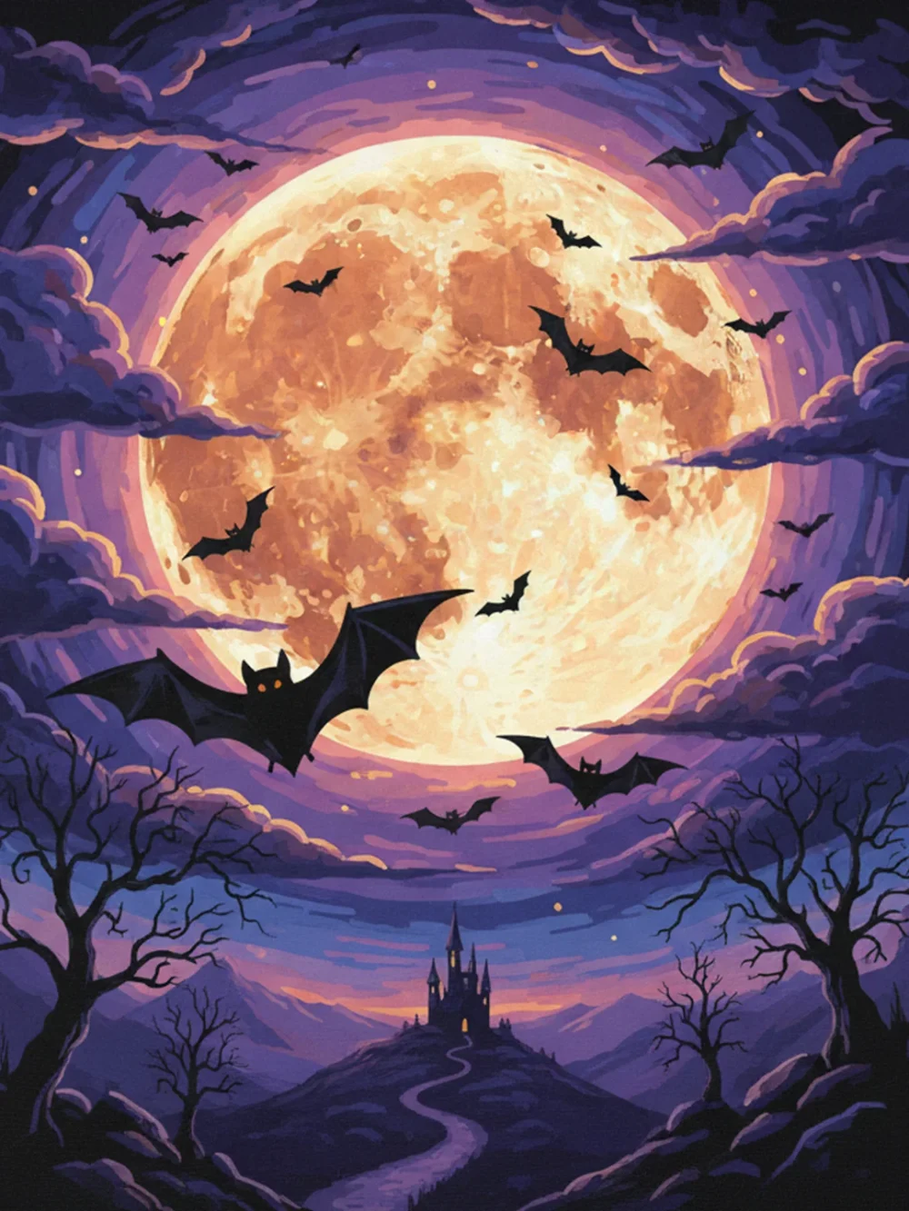 Pintar por Números - Murciélagos sobre la luna llena, foto 2