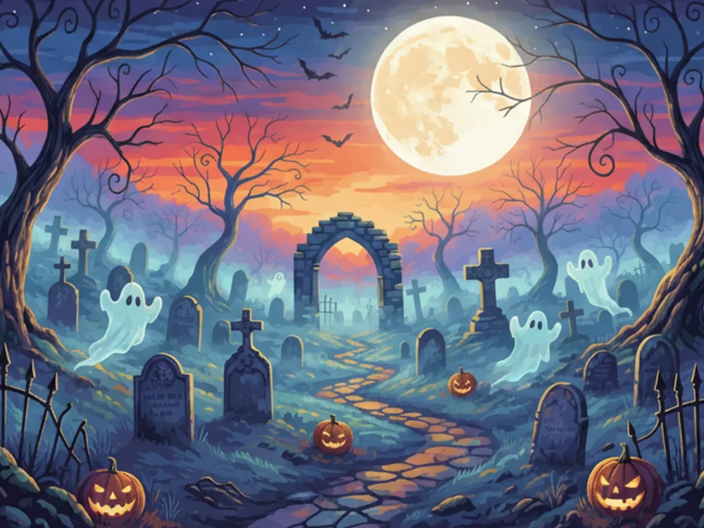Pintar por Números - Niebla espeluznante en el cementerio, foto 2