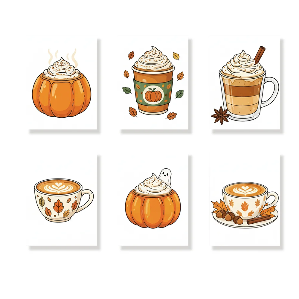Pintar por números - 6 mini pinturas | Taza de latte de calabaza