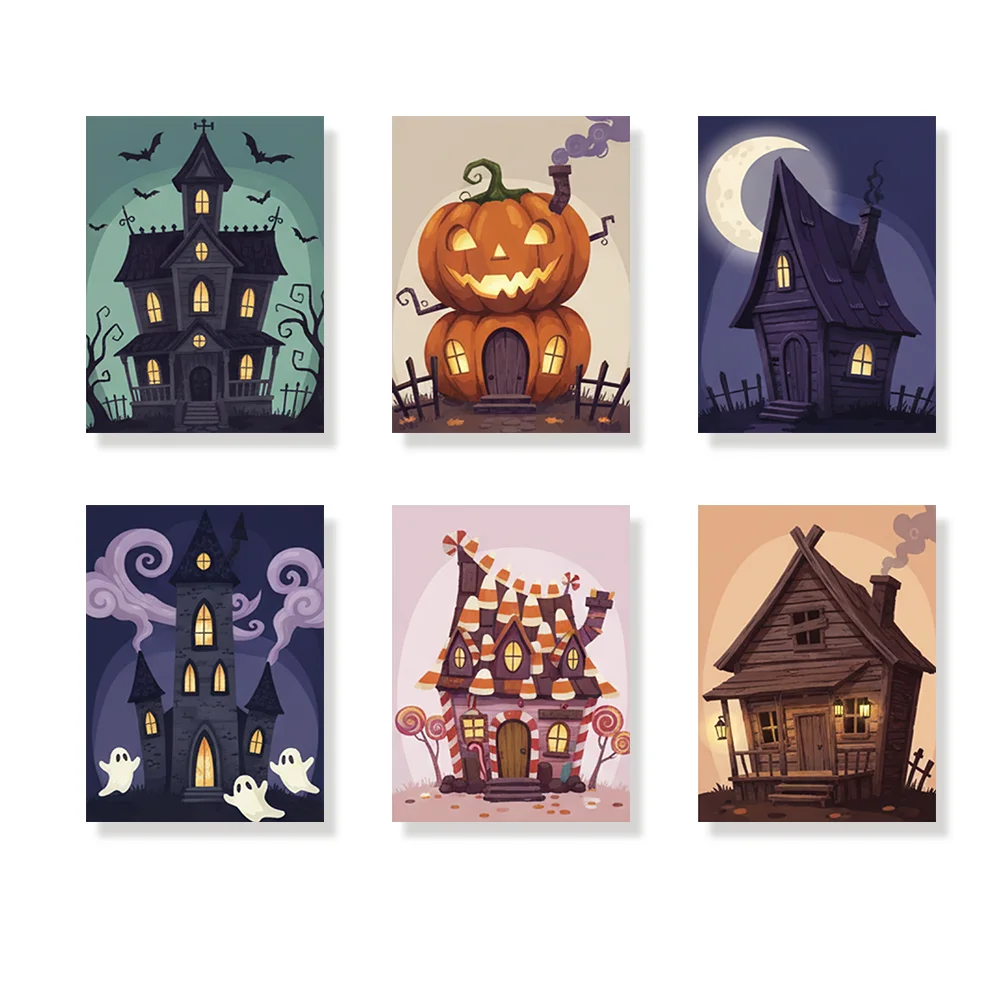 Pintar por números - 6 mini pinturas | Mini casa encantada