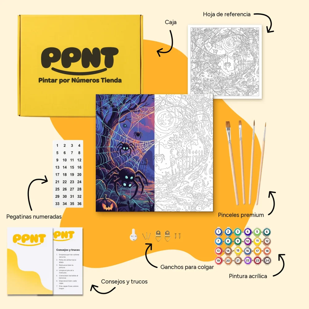 Pintar por Números - Arañas y telarañas luminosas