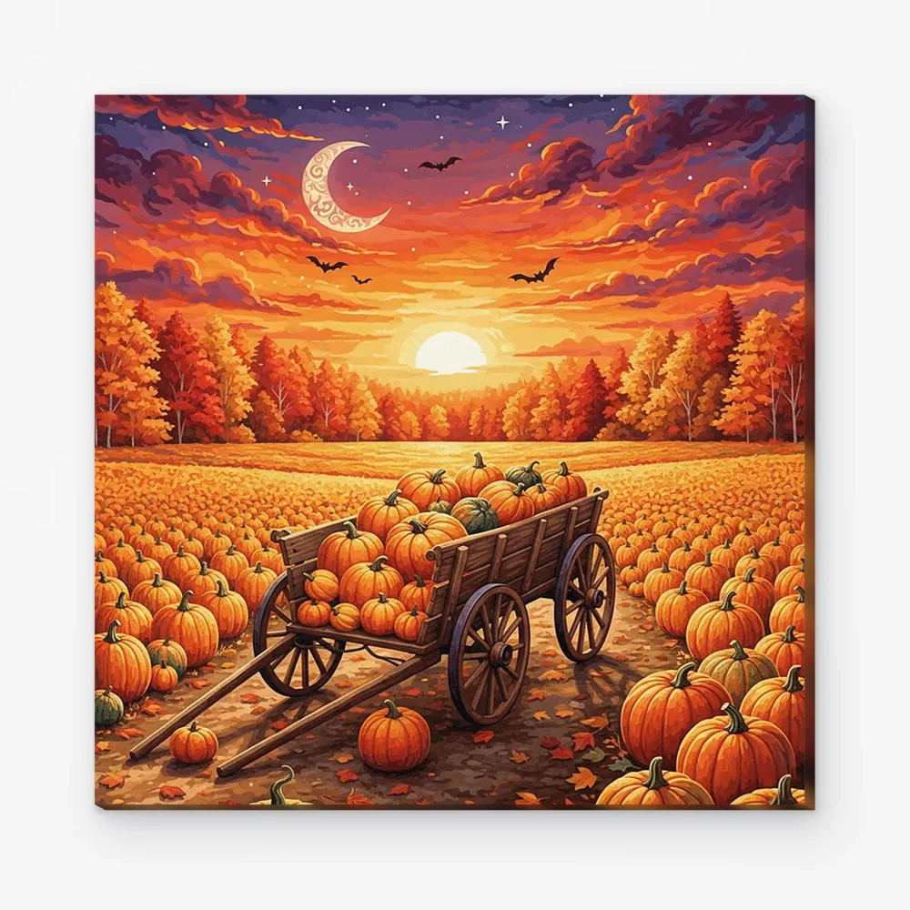 Pintar por Números - Carro de calabazas al atardecer
