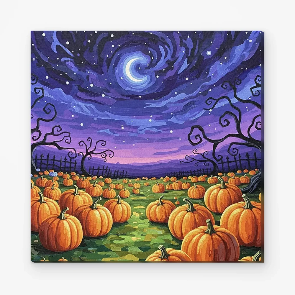 Pintar por Números - Huerto de calabazas a medianoche
