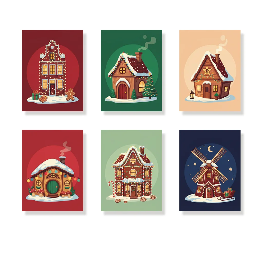 Pintar por números - 6 mini pinturas | Pequeña casa con luces