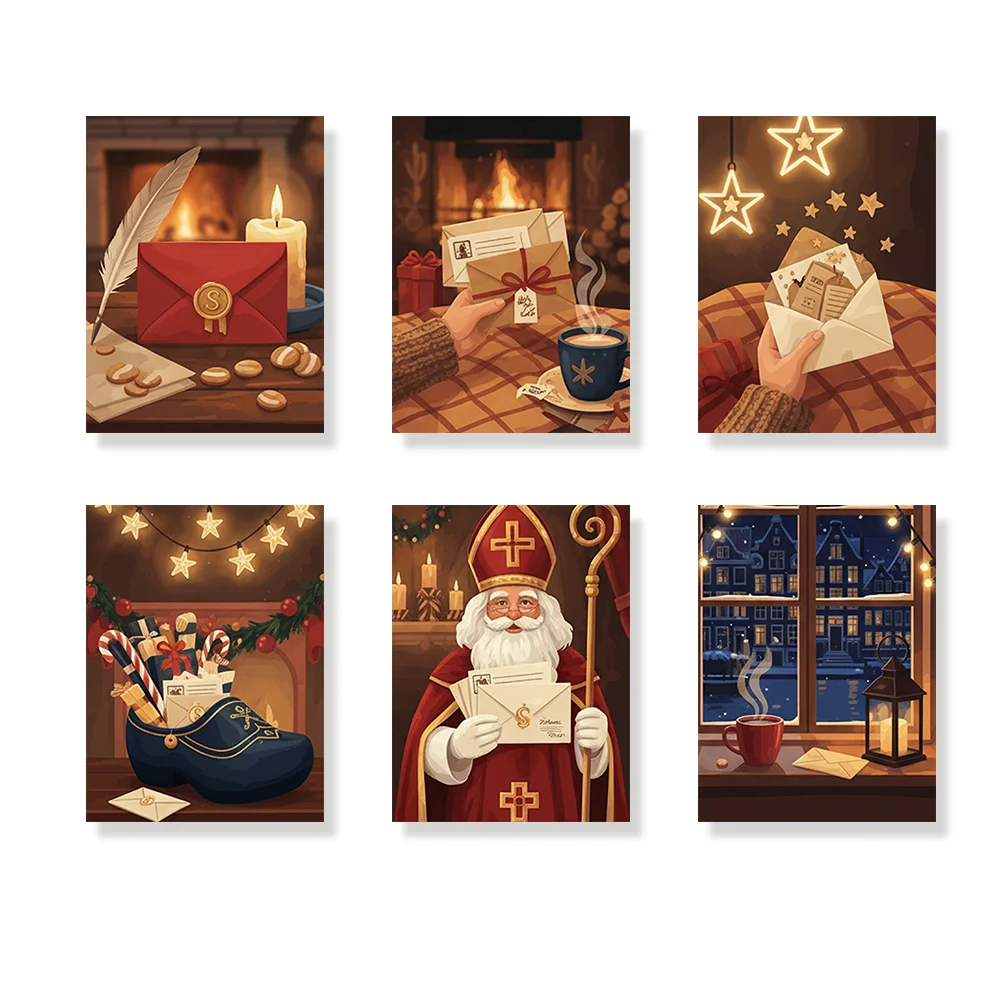 Pintar por números - 6 mini pinturas | Sobre con cálidos deseos