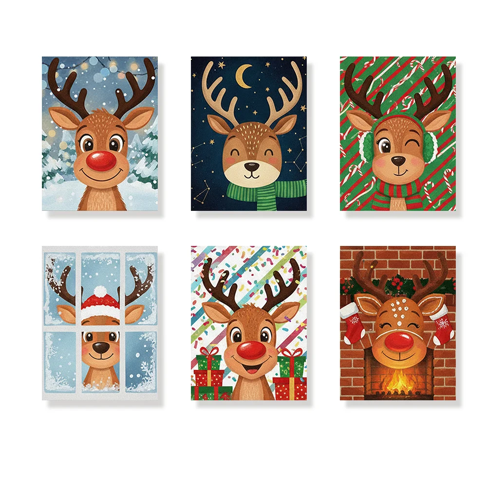 Pintar por números - 6 mini pinturas | Bonita cara de reno