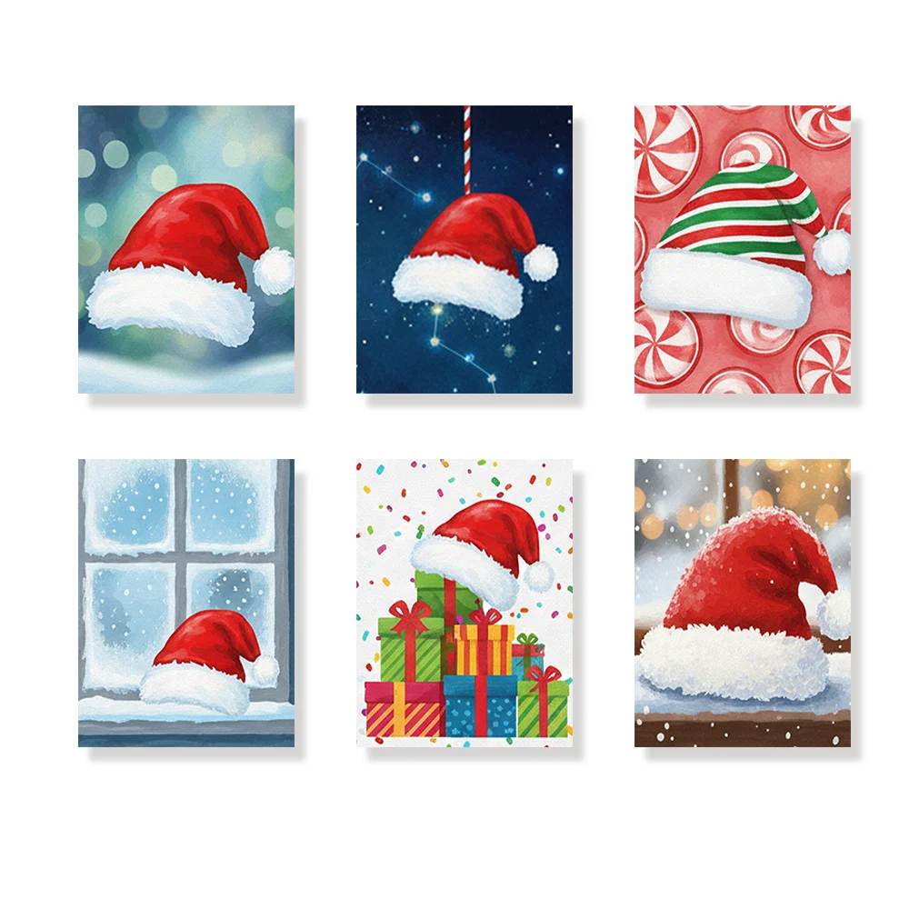 Pintar por números - 6 mini pinturas | Icono pequeño de gorro de Papá Noel