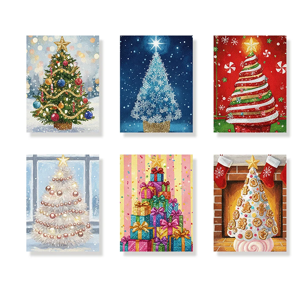 Pintar por números - 6 mini pinturas | Mini árbol de Navidad brillante