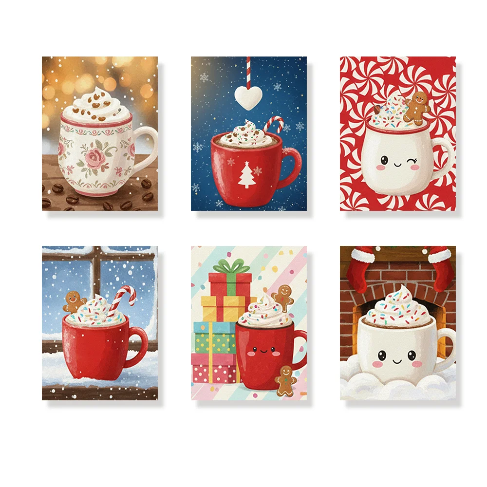 Pintar por números - 6 mini pinturas | Mini taza de chocolate caliente